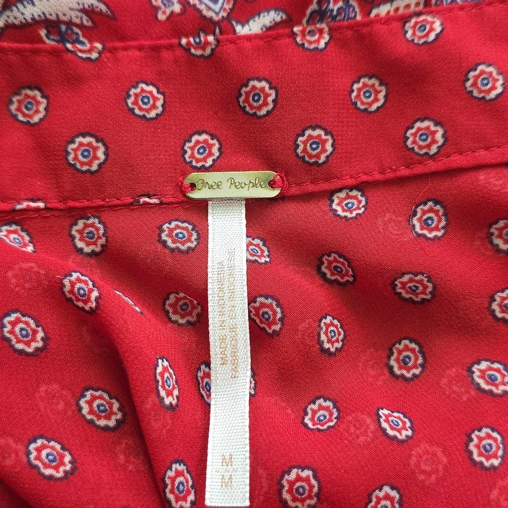 Free People Red and White Puff Sheer Sleeve Blouse Polka Dot Medium